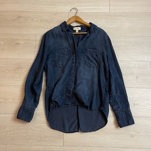 Dark blue chambray Cloth and Stone shirt.